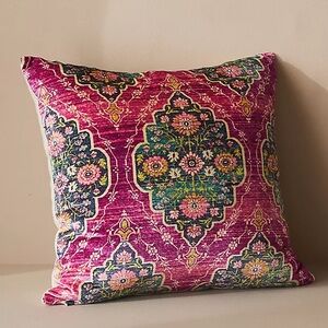 Anthropologie Vibrant Global Velvet Pillow Pink